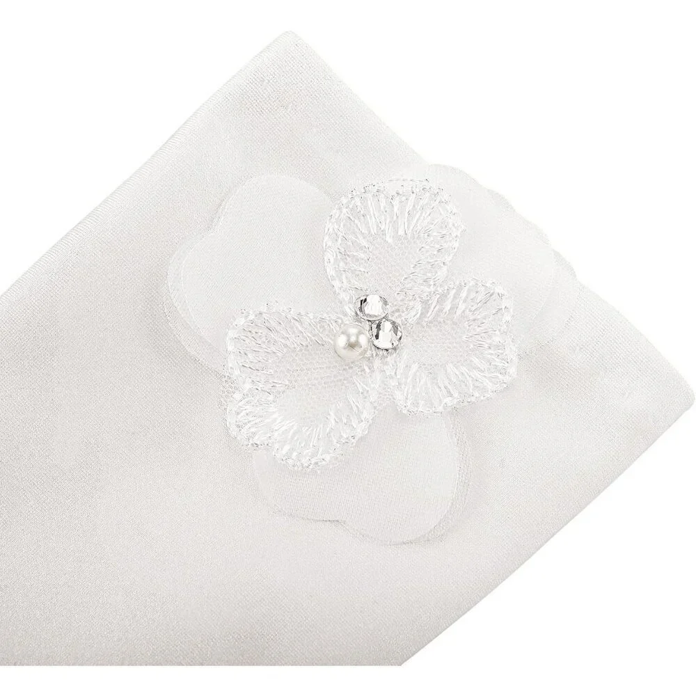 Women's Special White Flower Short Satin Gloves Formal Dress Wedding Dancing